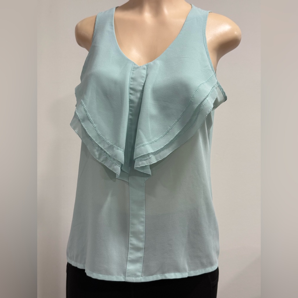 Rose & Olive Green Ruffled Bib Collar Blouse Size Medium